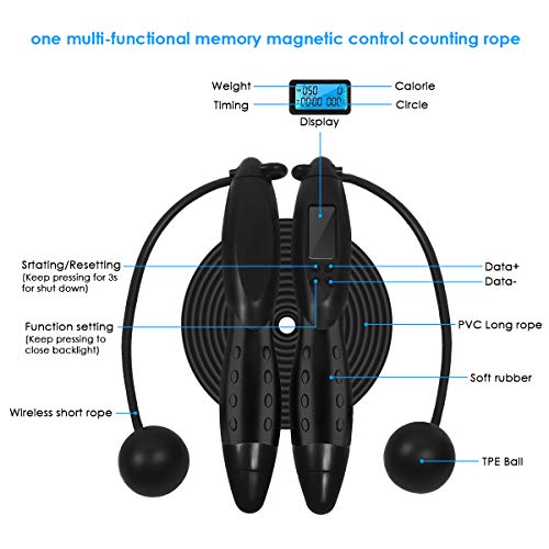 OhhGo Saltar la Cuerda de conteo Digital Ajustable Saltar Mujeres niños Hombres Cuerdas de Saltar para el Entrenamiento de Boxeo Saltar el Ejercicio de pérdida de Peso Entrenamiento