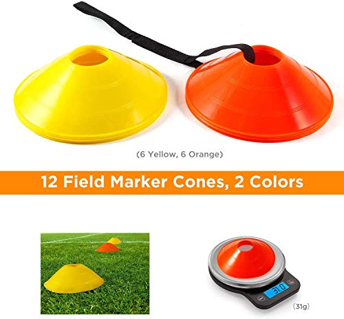 Ohuhu Juego de Entrenamiento Escalera de 12 peldaños con 12 Conos de Campo y 4 Clavos. Ideal para Juego de pies para Ejercicios de fútbol Ohuhu Juego de Entrenamiento Escalera de 12 peldaños con 12 Conos de Campo y 4 Clavos. Ideal para Juego de pies para Ejercicios de fútbol
