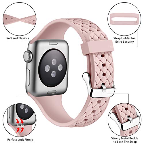 Oielai Compatible con Apple Watch Correa 38mm 40mm 42mm 44mm, Impermeable Suave Silicona Tejido Deportes Reemplazo Correas para Iwatch Serie 5 6 4 3 2 1 SE, Mujeres Hombres, Pequeña Rosa Arena