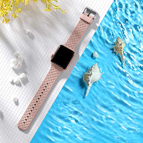 Oielai Compatible con Apple Watch Correa 38mm 40mm 42mm 44mm, Impermeable Suave Silicona Tejido Deportes Reemplazo Correas para Iwatch Serie 5 6 4 3 2 1 SE, Mujeres Hombres, Pequeña Rosa Arena Oielai Compatible con Apple Watch Correa 38mm 40mm 42mm 44mm, Impermeable Suave Silicona Tejido Deportes Reemplazo Correas para Iwatch Serie 5 6 4 3 2 1 SE, Mujeres Hombres, Pequeña Rosa Arena