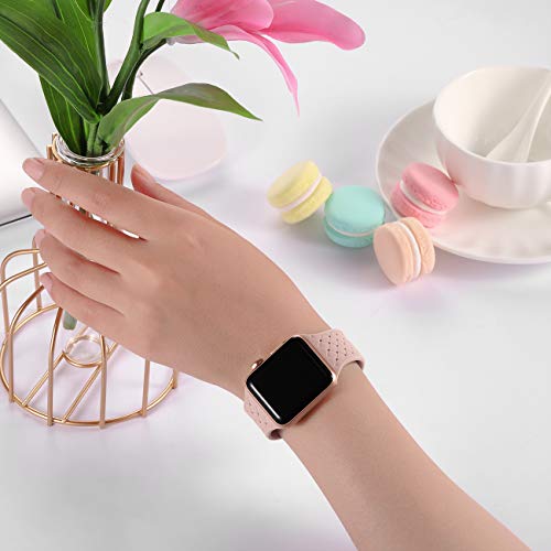 Oielai Compatible con Apple Watch Correa 38mm 40mm 42mm 44mm, Impermeable Suave Silicona Tejido Deportes Reemplazo Correas para Iwatch Serie 5 6 4 3 2 1 SE, Mujeres Hombres, Pequeña Rosa Arena