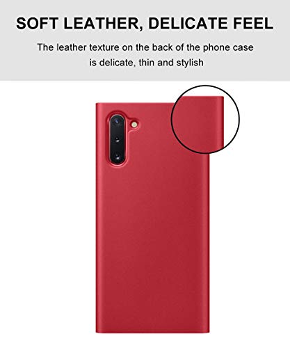 Oihxse Funda Compatible con Realme 5 Carcasa Clear View Ultra Slim Standing Flip Tipo Inteligente Estuche PU Piel 360° Protectora Resistente Anti-Choque Case Cover (Rojo)