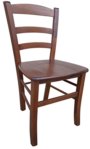 OKAFFAREFATTO MADDALONI - Mod. Paesana - Silla de madera maciza, con asiento macizo, ya montada, color nogal oscuro, para restaurantes, casa