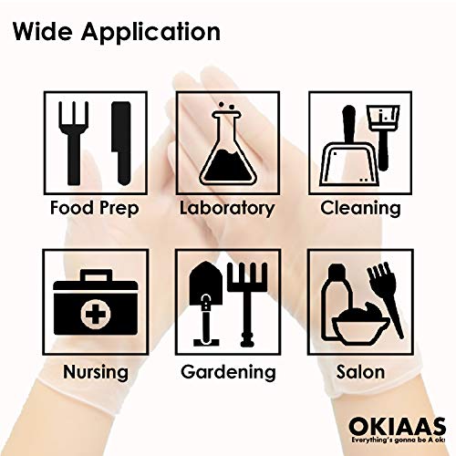 OKIAAS Guantes de Vinilo|Guantes desechables libres de látex y polvo para el cuidado de la salud,limpieza del hogar,manipulación de alimentos,trabajo de laboratorio y más|Mediano,100 unidades/caja