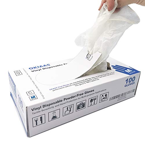 OKIAAS Guantes de Vinilo|Guantes desechables libres de látex y polvo para el cuidado de la salud,limpieza del hogar,manipulación de alimentos,trabajo de laboratorio y más|Mediano,100 unidades/caja OKIAAS Guantes de Vinilo|Guantes desechables libres de látex y polvo para el cuidado de la salud,limpieza del hogar,manipulación de alimentos,trabajo de laboratorio y más|Mediano,100 unidades/caja