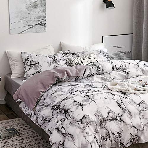 OLDBIAO Juego de ropa de cama 200 x 220 cm con diseño de mármol blanco, funda de edredón suave con cremallera, 2 fundas de almohada de 80 x 80 cm para mujer doble