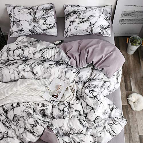 OLDBIAO Juego de ropa de cama 200 x 220 cm con diseño de mármol blanco, funda de edredón suave con cremallera, 2 fundas de almohada de 80 x 80 cm para mujer doble