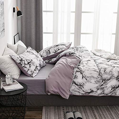 OLDBIAO Juego de ropa de cama 200 x 220 cm con diseño de mármol blanco, funda de edredón suave con cremallera, 2 fundas de almohada de 80 x 80 cm para mujer doble