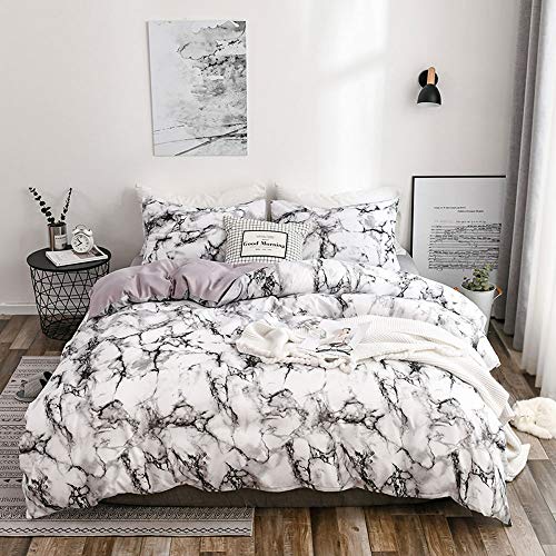 OLDBIAO Juego de ropa de cama 200 x 220 cm con diseño de mármol blanco, funda de edredón suave con cremallera, 2 fundas de almohada de 80 x 80 cm para mujer doble