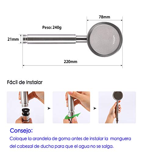 Olliwon Alcachofa de Ducha Alta presión con 1.5m Manguera de Ducha & Soporte de Ducha Ajustable, Acero Inoxidable Cabezal de Ducha Ahorro de Agua Ducha de Mano