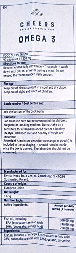 Omega 3 - Cápsulas de Aceite de Pescado Puro de la más Alta Calidad - 1100 mg de DHA/EPA por porción - Suplemento de ácidos grasos Omega 3 - Sin sabor ni olor a pescado - 90 Tabletas Omega 3 - Cápsulas de Aceite de Pescado Puro de la más Alta Calidad - 1100 mg de DHA/EPA por porción - Suplemento de ácidos grasos Omega 3 - Sin sabor ni olor a pescado - 90 Tabletas