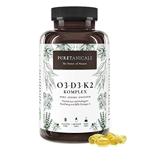 Omega 3 + Vitamina D3 + K2 MK7 All-Trans - Premium O3-D3-K2 Complejo Alta Dosis | Aceite de Pescado con Ácidos Grasos Esenciales EPA DHA | Óleo Omega3 Líquido | 240 Cápsulas de Gel Blando