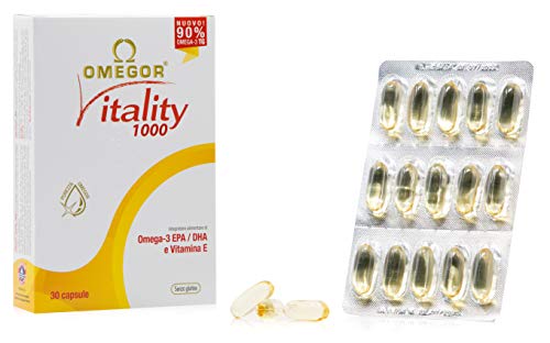 Omegor Vitality 1000-90% de Omega-3, EPA 535 mg y DHA 268 mg por Perla, Estructura 90% de Triglicéridos y Destilación Molecular, 10 x 30 Cápsulas