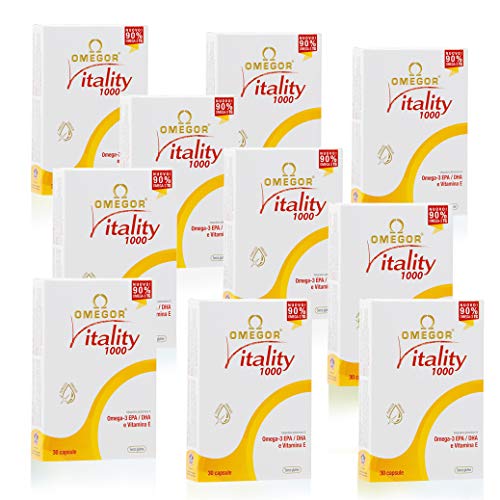 Omegor Vitality 1000-90% de Omega-3, EPA 535 mg y DHA 268 mg por Perla, Estructura 90% de Triglicéridos y Destilación Molecular, 10 x 30 Cápsulas Omegor Vitality 1000-90% de Omega-3, EPA 535 mg y DHA 268 mg por Perla, Estructura 90% de Triglicéridos y Destilación Molecular, 10 x 30 Cápsulas