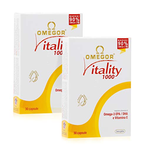 Omegor Vitality 1000 - 90% de Omega-3 TG, EPA 535 mg y DHA 268 mg por Perla, Estructura 90% de Triglicéridos y Destilación Molecular, 2 x 30 Cápsulas Omegor Vitality 1000 - 90% de Omega-3 TG, EPA 535 mg y DHA 268 mg por Perla, Estructura 90% de Triglicéridos y Destilación Molecular, 2 x 30 Cápsulas