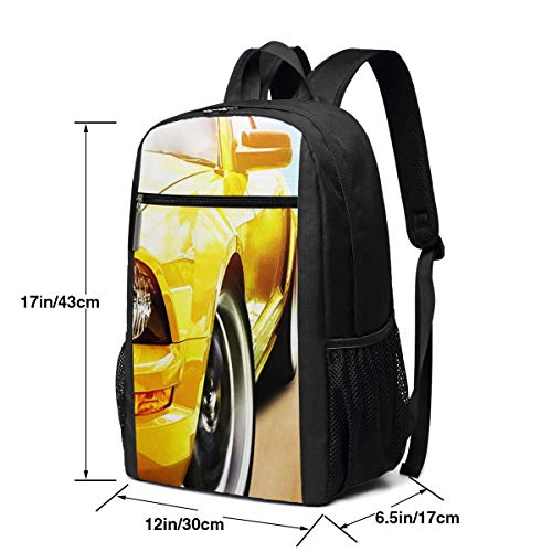 OMNVEQ Mochila Escolares Coche musculoso Americano Amarillo, Mochila Tipo Casual para Niñas Niños Hombre Mujer Mochila para Ordenador Portátil Viaje