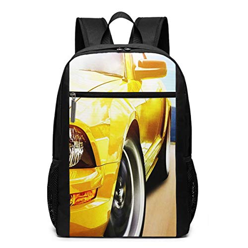 OMNVEQ Mochila Escolares Coche musculoso Americano Amarillo, Mochila Tipo Casual para Niñas Niños Hombre Mujer Mochila para Ordenador Portátil Viaje