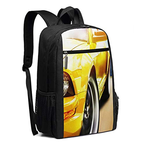 OMNVEQ Mochila Escolares Coche musculoso Americano Amarillo, Mochila Tipo Casual para Niñas Niños Hombre Mujer Mochila para Ordenador Portátil Viaje