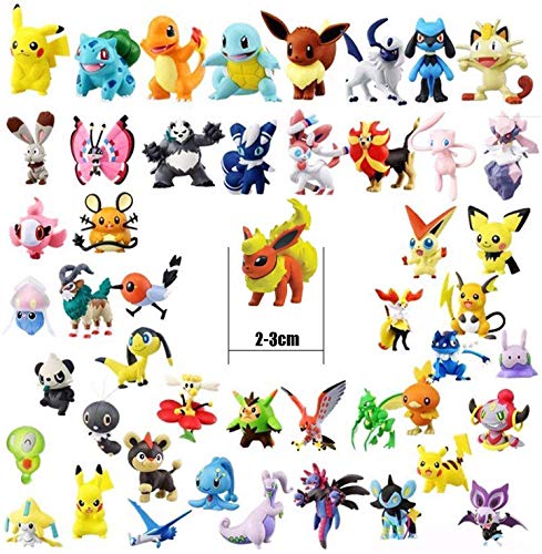 OMZGXGOD Pokemon Figuras ,Mini Figuras de plástico tamaño pequeño Regalo,La Figura de Pokémon Incluye a Pikachu, Charmander, Squirtle, niños(96 Piezas)