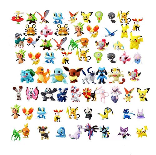 OMZGXGOD Pokemon Figuras ,Mini Figuras de plástico tamaño pequeño Regalo,La Figura de Pokémon Incluye a Pikachu, Charmander, Squirtle, niños(96 Piezas)