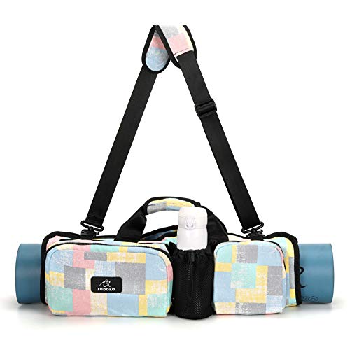 ONEGenug - Bolsa para esterilla de yoga, bolsa de lona con bolsillos, plegable, bolsa de hombro, multifuncional, impermeable, para yoga y bloques de yoga (colorido)