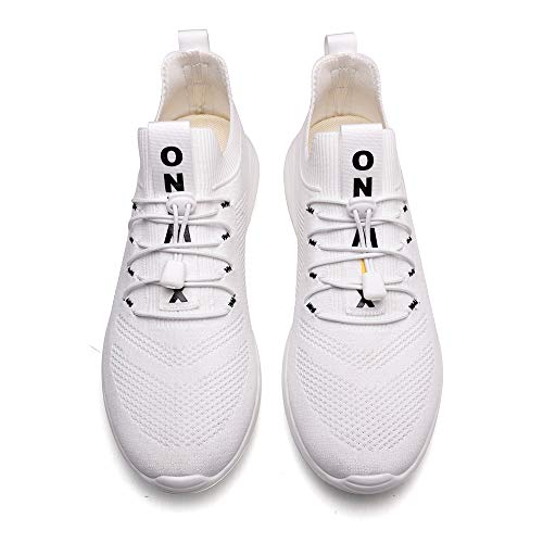 ONEMIX Zapatillas de Running para Hombre Casual Mujer Tenis Gym Correr Gimnasio Deportives Sneakers Zapatos 1583 White 45