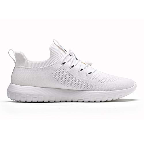 ONEMIX Zapatillas de Running para Hombre Casual Mujer Tenis Gym Correr Gimnasio Deportives Sneakers Zapatos 1583 White 45