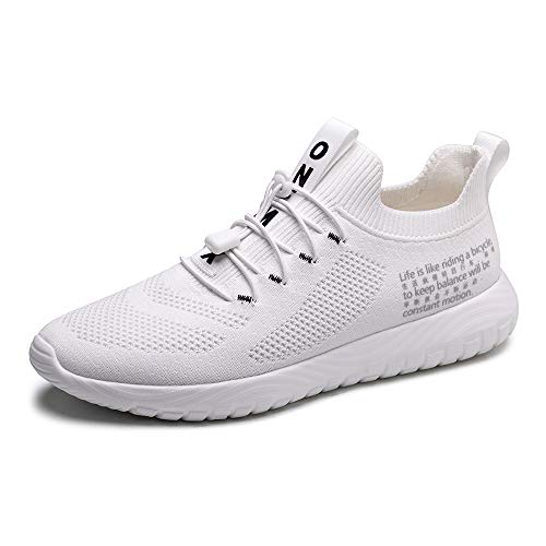 ONEMIX Zapatillas de Running para Hombre Casual Mujer Tenis Gym Correr Gimnasio Deportives Sneakers Zapatos 1583 White 45