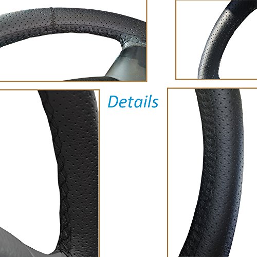 Onerbuy Cuello del volante del coche de cuero universal en la funda protectora DIY Costura Transpirable y antideslizante, 15 pulgadas (negro) Onerbuy Cuello del volante del coche de cuero universal en la funda protectora DIY Costura Transpirable y antideslizante, 15 pulgadas (negro)