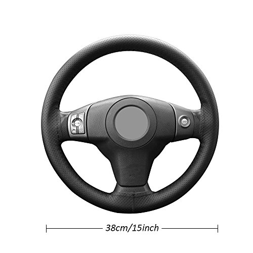 Onerbuy Cuello del volante del coche de cuero universal en la funda protectora DIY Costura Transpirable y antideslizante, 15 pulgadas (negro) Onerbuy Cuello del volante del coche de cuero universal en la funda protectora DIY Costura Transpirable y antideslizante, 15 pulgadas (negro)