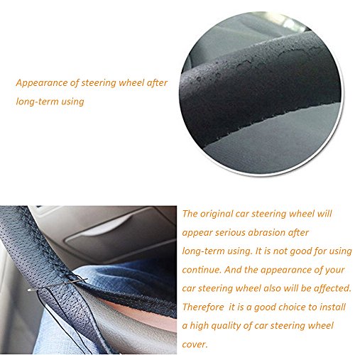 Onerbuy Cuello del volante del coche de cuero universal en la funda protectora DIY Costura Transpirable y antideslizante, 15 pulgadas (negro) Onerbuy Cuello del volante del coche de cuero universal en la funda protectora DIY Costura Transpirable y antideslizante, 15 pulgadas (negro)