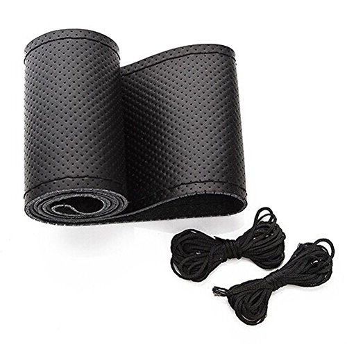Onerbuy Cuello del volante del coche de cuero universal en la funda protectora DIY Costura Transpirable y antideslizante, 15 pulgadas (negro) Onerbuy Cuello del volante del coche de cuero universal en la funda protectora DIY Costura Transpirable y antideslizante, 15 pulgadas (negro)