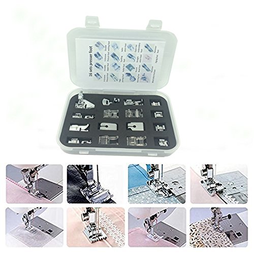 Onerbuy profesional juego de doméstica Máquina de coser prensatelas pie pies Kit de fijación para bajo vástago Brother, Singer, Viking, Janome, simplicidad, Kenmore (16pcs presser foot)