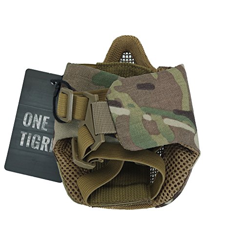 OneTigris Máscara Táctica Plegable de Media Cara con Malla para Practicar Airsoft y Paintball CS con Correa Ajustable y elástica, Hombre, Lower Face Mask