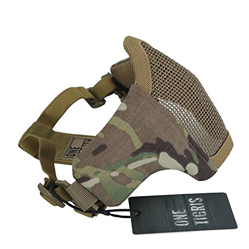 OneTigris Máscara Táctica Plegable de Media Cara con Malla para Practicar Airsoft y Paintball CS con Correa Ajustable y elástica, Hombre, Lower Face Mask OneTigris Máscara Táctica Plegable de Media Cara con Malla para Practicar Airsoft y Paintball CS con Correa Ajustable y elástica, Hombre, Lower Face Mask