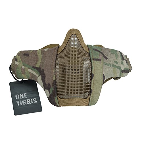 OneTigris Máscara Táctica Plegable de Media Cara con Malla para Practicar Airsoft y Paintball CS con Correa Ajustable y elástica, Hombre, Lower Face Mask OneTigris Máscara Táctica Plegable de Media Cara con Malla para Practicar Airsoft y Paintball CS con Correa Ajustable y elástica, Hombre, Lower Face Mask