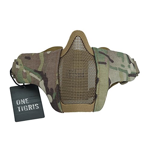 OneTigris Máscara Táctica Plegable de Media Cara con Malla para Practicar Airsoft y Paintball CS con Correa Ajustable y elástica, Hombre, Lower Face Mask