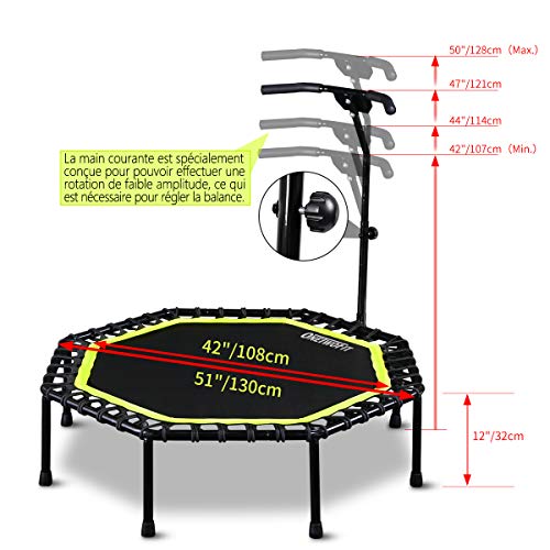 ONETWOFIT 51" Cama Elástica Silenciosa con Manubrio Ajustable, Trampolín Fitness Entrenador de Cardio Salto Rebote Bungee para Adultos OT105