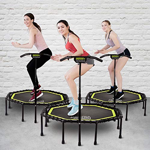 ONETWOFIT 51" Cama Elástica Silenciosa con Manubrio Ajustable, Trampolín Fitness Entrenador de Cardio Salto Rebote Bungee para Adultos OT105