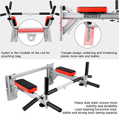 ONETWOFIT Barras de dominadas, Montaje en la Pared Barra de Ejercicios para la Espalda OT066N