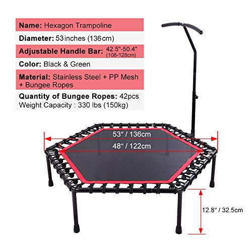 ONETWOFIT Trampolín, Trampolín Profesional Fitness de 48 Pulgadas con Mango Ajustable para Uso en Exteriores e Interiores, Adecuado para Adultos Fitness, Capacidad de Peso: 150 kg OT088