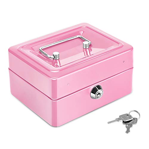 ONEVER Pequeño Banco de Dinero de Metal con Cerradura, Moneda Cash Caja Segura Hucha con 6 Compartimientos Bandeja de Dinero, Regalo Perfecto para Niños (Pink) ONEVER Pequeño Banco de Dinero de Metal con Cerradura, Moneda Cash Caja Segura Hucha con 6 Compartimientos Bandeja de Dinero, Regalo Perfecto para Niños (Pink)