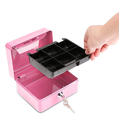 ONEVER Pequeño Banco de Dinero de Metal con Cerradura, Moneda Cash Caja Segura Hucha con 6 Compartimientos Bandeja de Dinero, Regalo Perfecto para Niños (Pink)