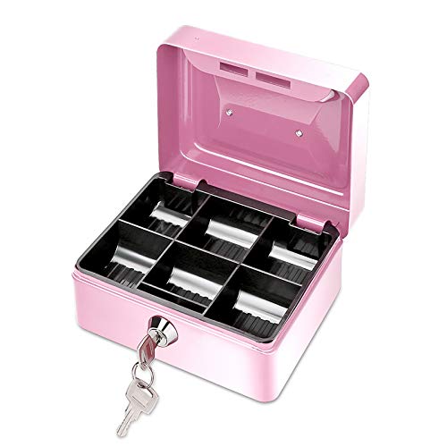 ONEVER Pequeño Banco de Dinero de Metal con Cerradura, Moneda Cash Caja Segura Hucha con 6 Compartimientos Bandeja de Dinero, Regalo Perfecto para Niños (Pink) ONEVER Pequeño Banco de Dinero de Metal con Cerradura, Moneda Cash Caja Segura Hucha con 6 Compartimientos Bandeja de Dinero, Regalo Perfecto para Niños (Pink)