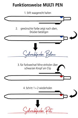 ONLINE - Bolígrafo 4 en 1 negro | bolígrafo y lápiz | bolígrafo metálico multifuncional | 3 minas para bolígrafo en azul, negro y rojo y una mina de lápiz | Incluye goma de borrar