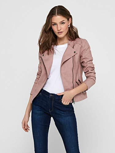 ONLY onlAVA FAUX LEATHER BIKER OTW NOOS, Chaqueta Mujer, Rosa (Ash Rose), 34