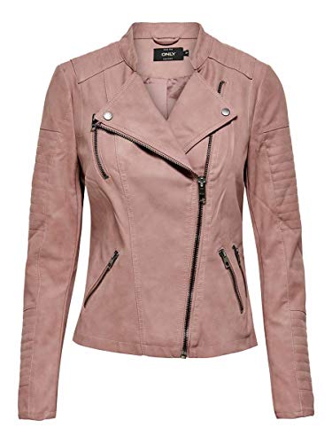 ONLY onlAVA FAUX LEATHER BIKER OTW NOOS, Chaqueta Mujer, Rosa (Ash Rose), 34