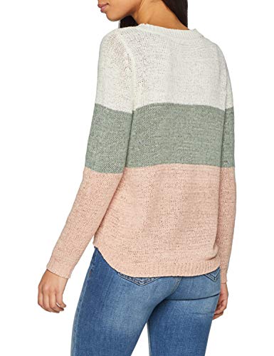 Only Onlgeena L/s Block Pullover Knt Noos suéter, Multicolor (Cloud Dancer Stripes: W. Chinois Green/Rose), 38 (Talla del Fabricante: Small) para Mujer