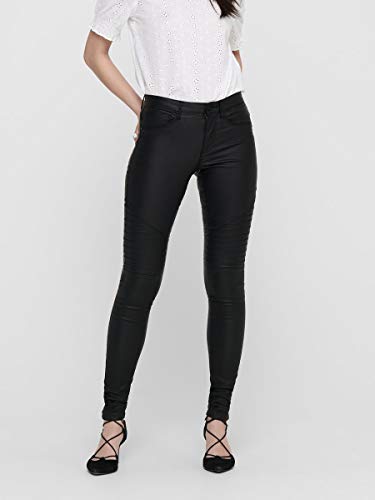 ONLY onlNEW ROYAL REG SK. BIKER COATED NOOS, Pantalones Mujer, Negro (Black), XS/L32 (Talla del fabricante: X-Small)