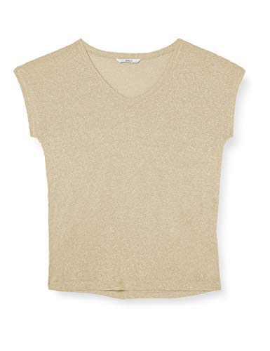 Only onlSILVERY S/S V Neck Lurex Top JRS Noos Camiseta, Dorado (Gold Colour Gold Colour), Medium para Mujer